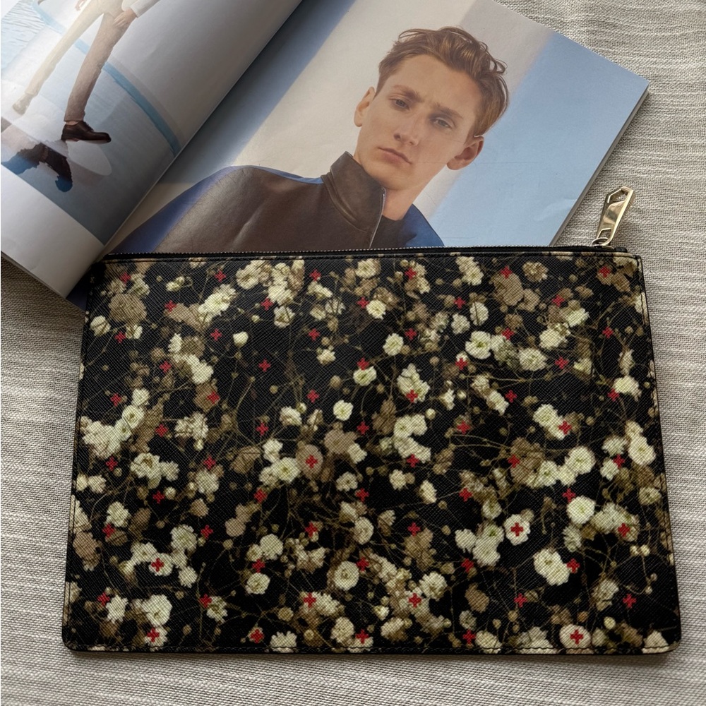 Givenchy Homme Floral Black Clutch Bag Medium Zip Pouch